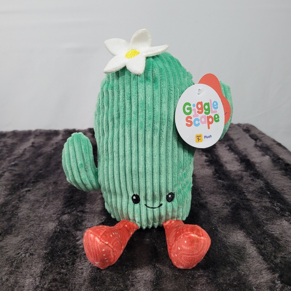 Gigglescape Green Corduroy Cactus Plush Toy Stuffed Animal with Flower NWT